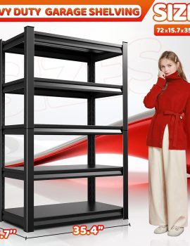 72”H Garage Shelving 2500lbs Heavy Duty Shelving Metal Garage Storage Shelves 36”W Industrial Shelving with Adjustable Shelves Storage Rack Shelving Unit for Industrial, Warehouse, Basement