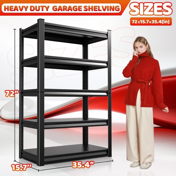 72''H Garage Shelving 2500lbs Heavy Duty Shelving Metal Garage Storage Shelves 36''W Industrial Shelving with Adjustable Shelves Storage Rack Shelving Unit for Industrial, Warehouse, Basement - Image 2