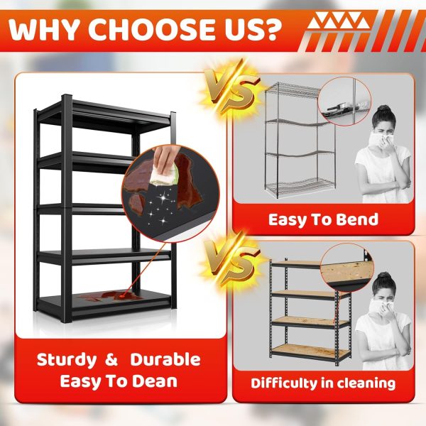 72''H Garage Shelving 2500lbs Heavy Duty Shelving Metal Garage Storage Shelves 36''W Industrial Shelving with Adjustable Shelves Storage Rack Shelving Unit for Industrial, Warehouse, Basement - Image 4
