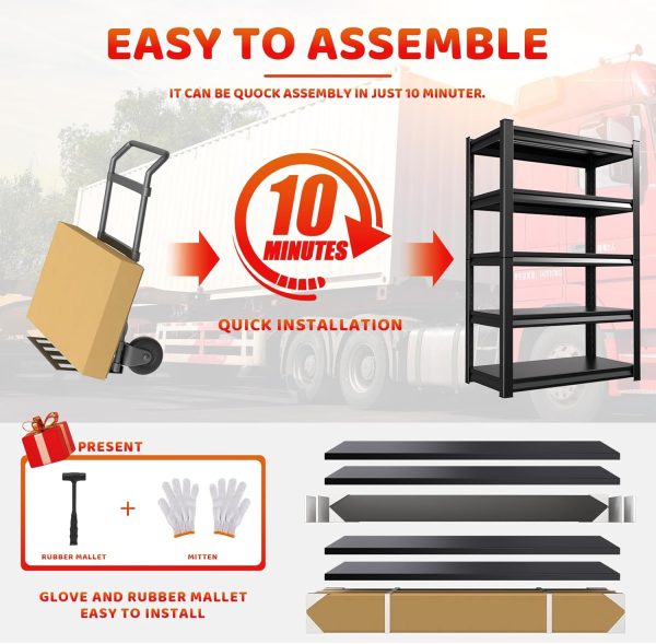 72''H Garage Shelving 2500lbs Heavy Duty Shelving Metal Garage Storage Shelves 36''W Industrial Shelving with Adjustable Shelves Storage Rack Shelving Unit for Industrial, Warehouse, Basement - Image 5