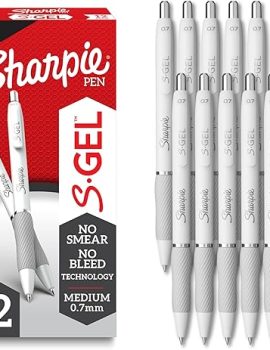 Sharpie S-Gel, Gel Pens, Drawing Pens, Gel Ink Pens For Journaling, Writing Pens, Coloring Pens, Medium Point Pens (0.7Mm), Pearl White Body, Black Ink Gel Pen, 12 Count