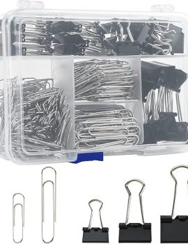 Binder Clips Paper Clips Assorted Sizes, 340pcs Black Binder Clips Jumbo Paperclips Set, Large Paper Clips for Office, School Supplies, Binder & Paper Clips in Container with Compartments