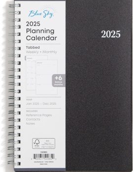Blue Sky 2025 Weekly and Monthly Planner Calendar, Includes January 2025 – December 2025, 5″ x 8″, Flexible Cover, Laminated Tabs, Wirebound, Enterprise