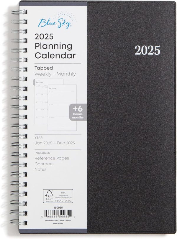 Blue Sky 2025 Weekly and Monthly Planner Calendar, Includes January 2025 - December 2025, 5" x 8", Flexible Cover, Laminated Tabs, Wirebound, Enterprise