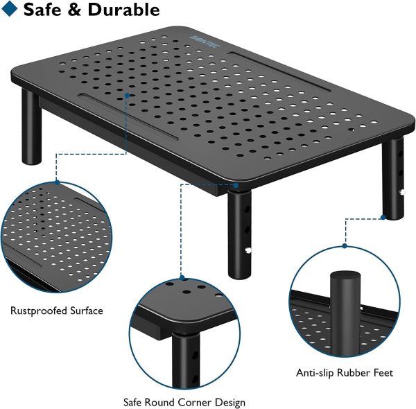 BONTEC 2 Pack Monitor Stand Riser with Drawer, 3 Height Adjustable PC Monitor Riser for Desk with Mesh Platform for Laptop, Computer, iMac, PC, Printer up to 44LBS/20KG, Cable Ties Included - Image 4