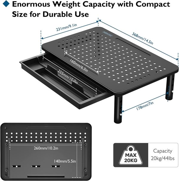 BONTEC 2 Pack Monitor Stand Riser with Drawer, 3 Height Adjustable PC Monitor Riser for Desk with Mesh Platform for Laptop, Computer, iMac, PC, Printer up to 44LBS/20KG, Cable Ties Included - Image 5