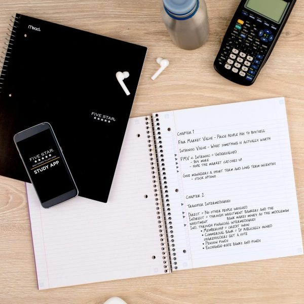 Five Star Spiral Notebook + Study App, 3 Subject, College Ruled Paper, Fights Ink Bleed, Water Resistant Cover, 8-1/2" x 11", 150 Sheets, Black (72069) - Image 6