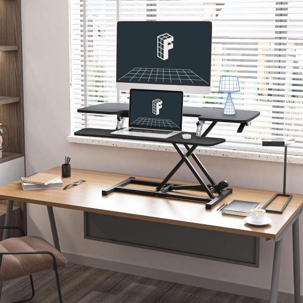 FLEXISPOT Sit to Stand up Desk Riser 42in Standing Desk Converter Height Adjustable Computer Workstation with Large Keyboard Tray Black - Image 2