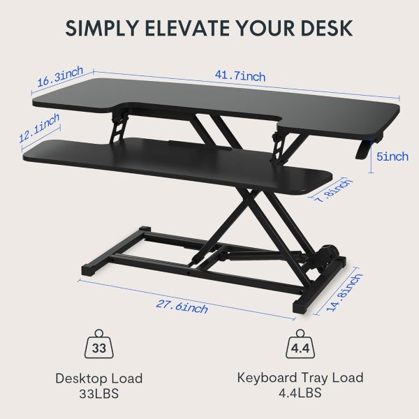 FLEXISPOT Sit to Stand up Desk Riser 42in Standing Desk Converter Height Adjustable Computer Workstation with Large Keyboard Tray Black - Image 3