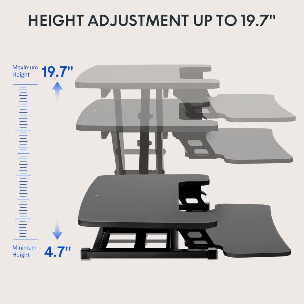 FLEXISPOT Sit to Stand up Desk Riser 42in Standing Desk Converter Height Adjustable Computer Workstation with Large Keyboard Tray Black - Image 4