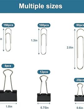 Binder Clips Paper Clips Assorted Sizes, 340pcs Black Binder Clips Jumbo Paperclips Set, Large Paper Clips for Office, School Supplies, Binder & Paper Clips in Container with Compartments