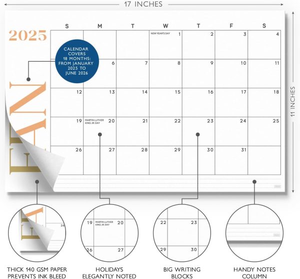 S&O Modern Large Desk Calendar from January 2025-June 2026 - Tear-Away Table Calendar 2025-2026 - Desktop Blotter - Academic Desk Planner - Desk Pad Large - 11x17in - Image 3