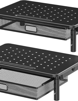Zimilar 2 Pack Monitor Stand Riser with Metal Drawer, 3 Height Adjustable Monitor Riser with Phone Holder for Printer, Laptop, Premium Metal Computer Monitor Stand with Storage for 2 Monitors