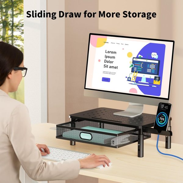Zimilar 2 Pack Monitor Stand Riser with Metal Drawer, 3 Height Adjustable Monitor Riser with Phone Holder for Printer, Laptop, Premium Metal Computer Monitor Stand with Storage for 2 Monitors - Image 3