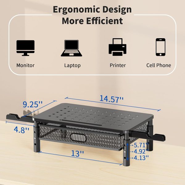 Zimilar 2 Pack Monitor Stand Riser with Metal Drawer, 3 Height Adjustable Monitor Riser with Phone Holder for Printer, Laptop, Premium Metal Computer Monitor Stand with Storage for 2 Monitors - Image 6